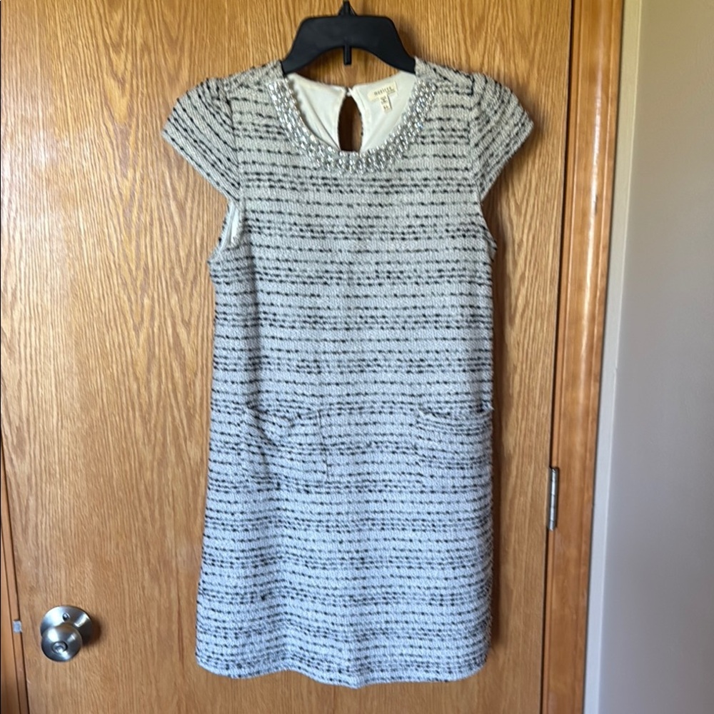 Monteau Blue Gray Sheath Dress with Flutter Cap Sleeves